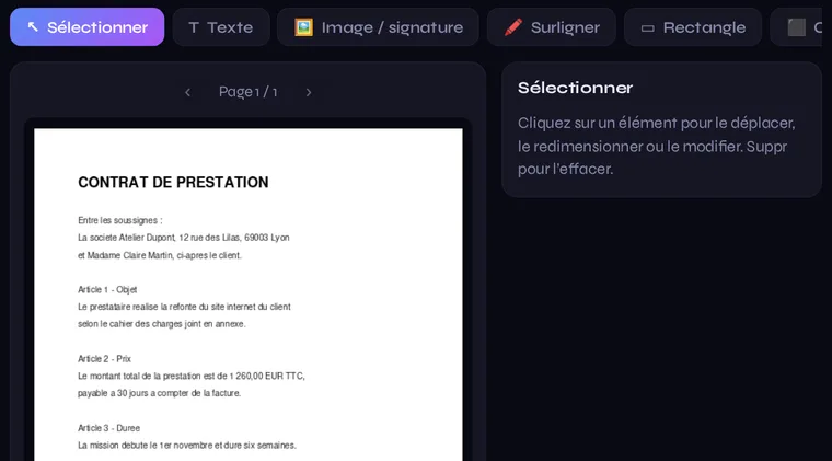 Le Studio PDF de Milac avec ses outils : texte, image, surlignage, caviardage